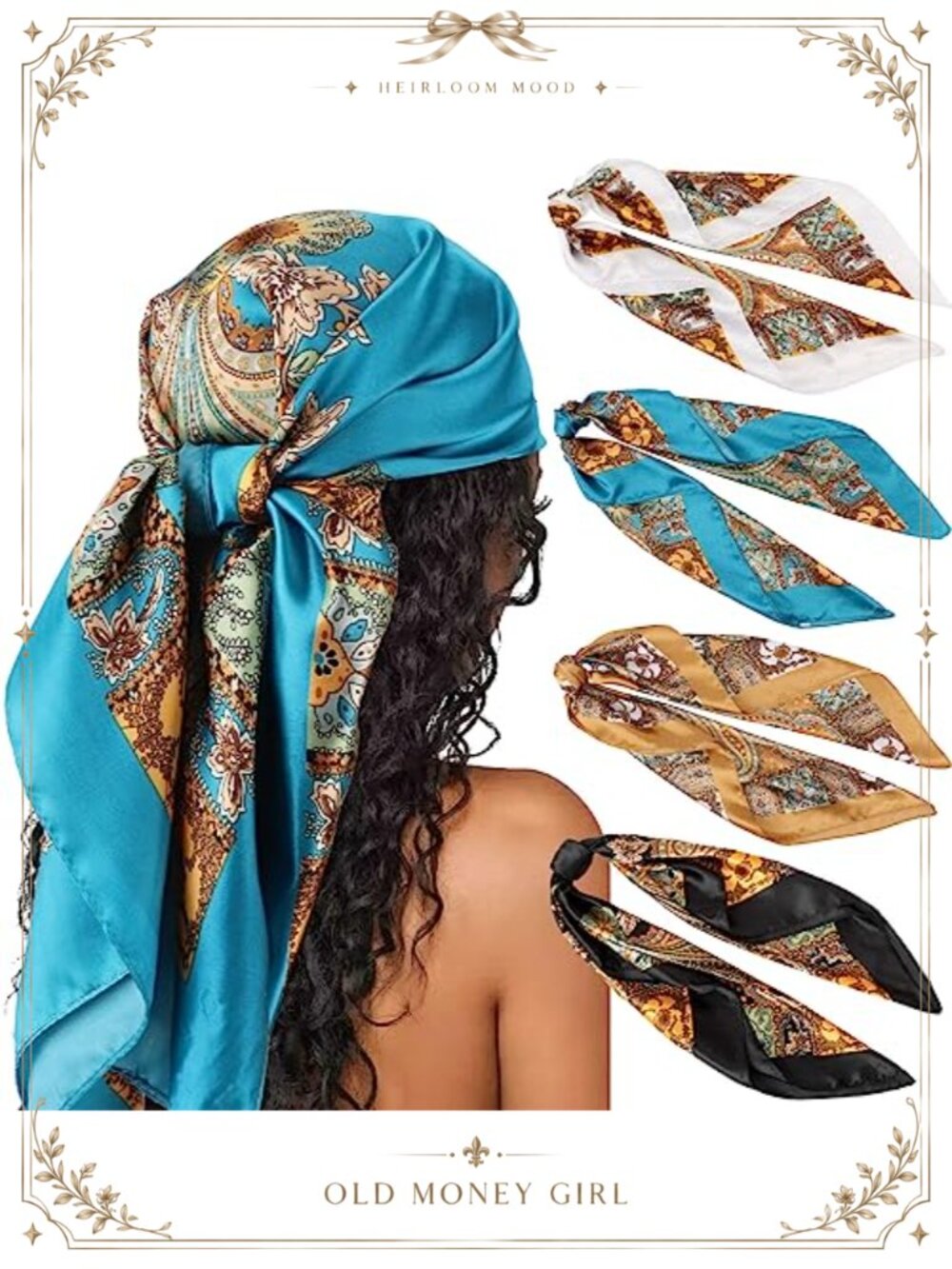 35" Large Square Satin Scarf 4Pcs Silk Feel Head Scarves Wrap Bandana
